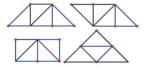 如图所示四个相同的等腰直角三角形不可能组成的图形是